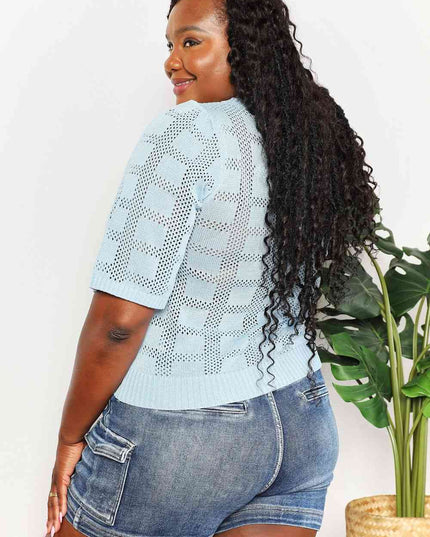 Double Take Ribbed Trim Round Neck Knit Top
