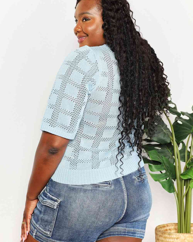 Double Take Ribbed Trim Round Neck Knit Top