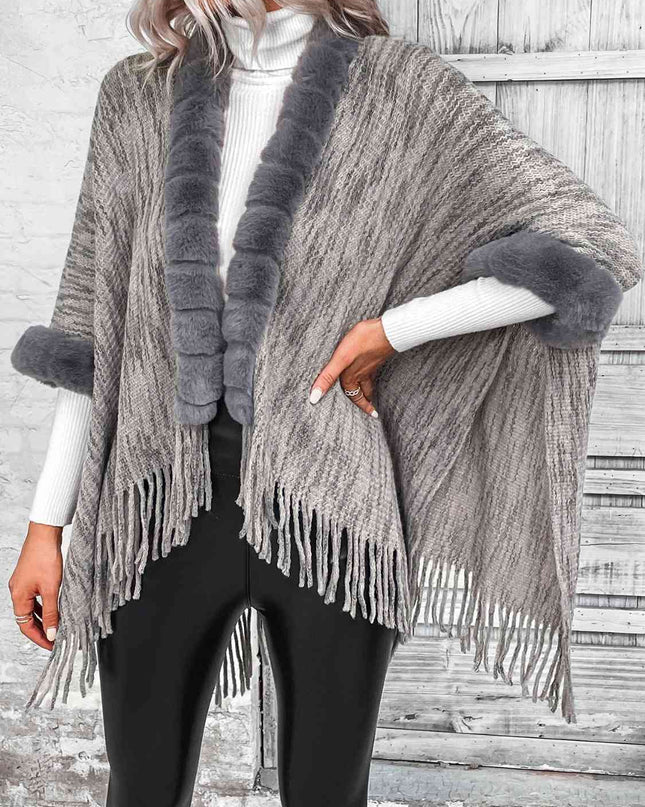 Open Front Fringe Hem Poncho