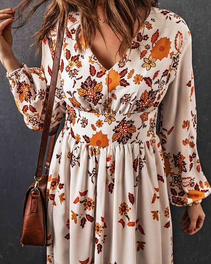 Floral V-Neck Long Sleeve Maxi Dress