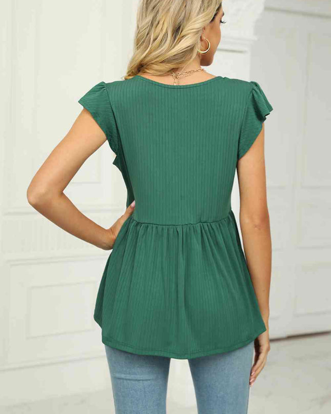 V-Neck Flutter Sleeve Babydoll Blouse