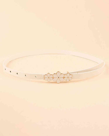 Flower Decor Skinny PU Belt