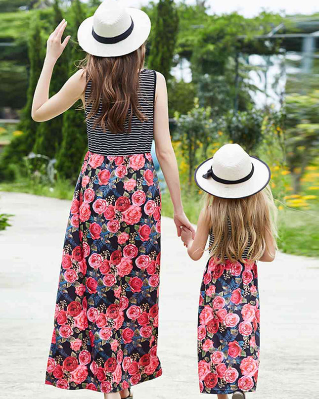 Women Striped Floral Spliced Dress