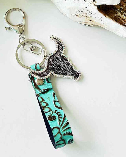 Rhinestone Bull Keychain