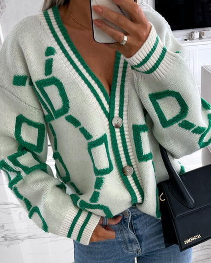 Geometric Dropped Shoulder Button Down Cardigan