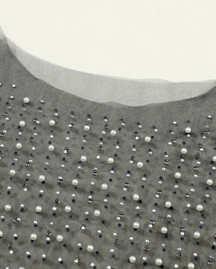 Pearl Long Sleeve Mesh Cropped Top