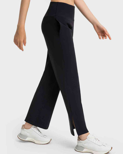 Wide Leg Slit Sport Pants with Pockets
