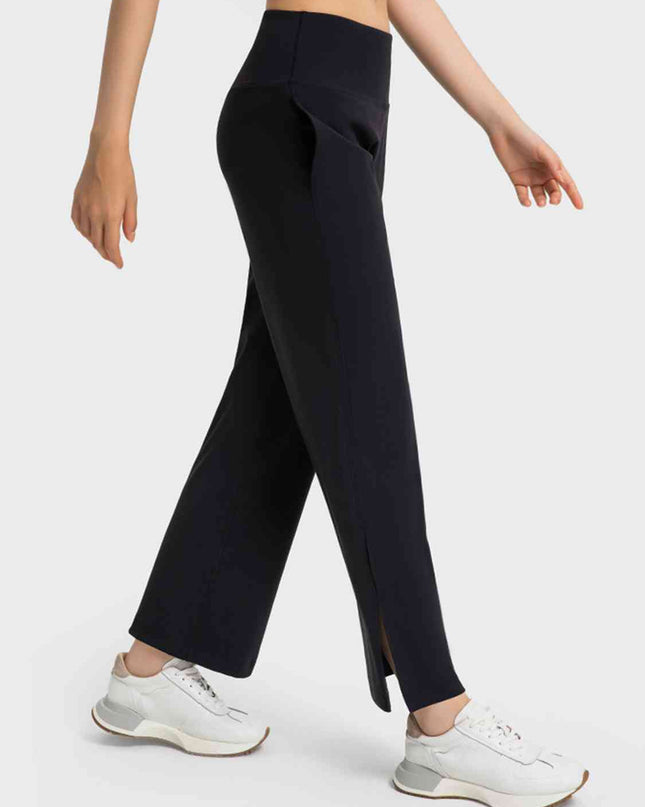 Wide Leg Slit Sport Pants with Pockets