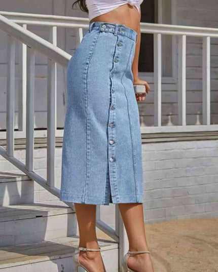 Buttoned Split Denim Skirt