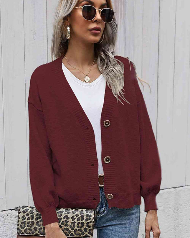 V-Neck Button-Down Dropped Shoulder Cardigan