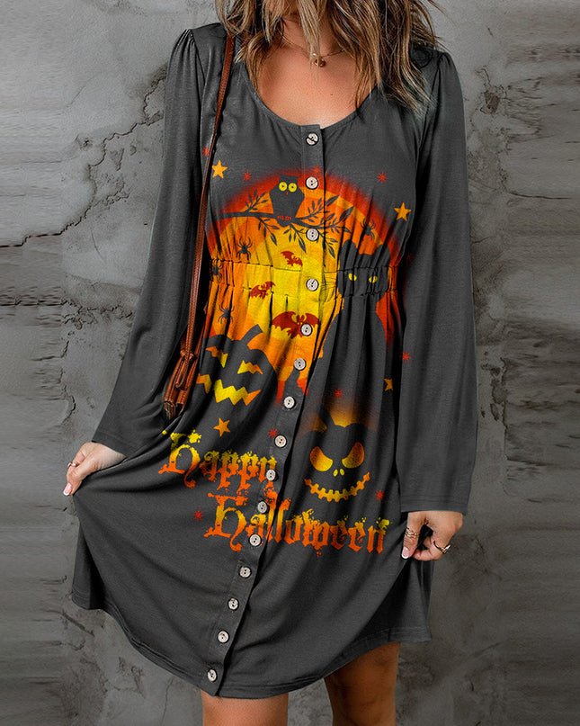 Full Size Halloween Theme Round Neck Puff Sleeve Magic Dress