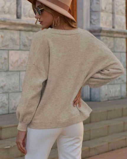 V-Neck Button-Down Dropped Shoulder Cardigan