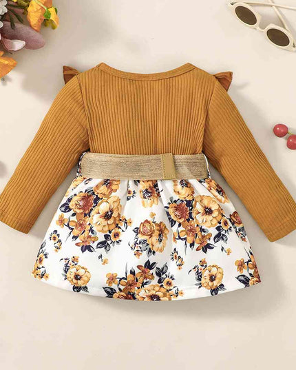 Floral Print Belted Ruffle Trim Short Dress