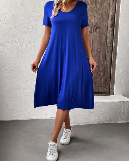 Short Sleeve A-Line Midi Dress