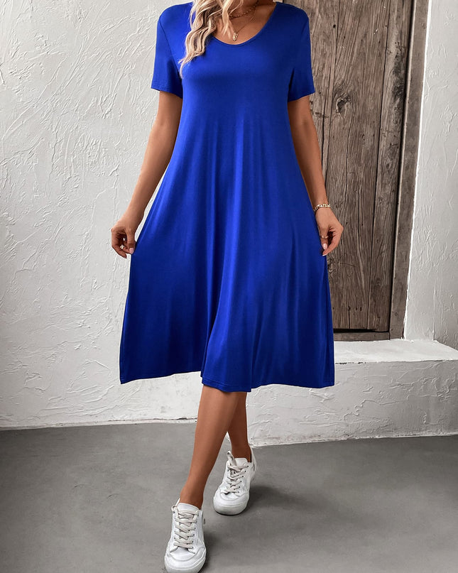 Short Sleeve A-Line Midi Dress