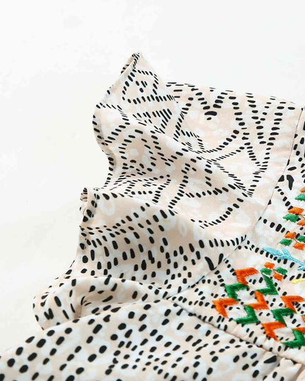 Embroidered Printed Flutter Sleeve Blouse