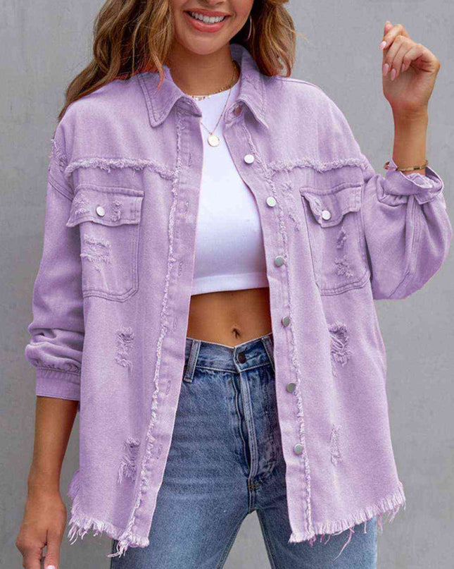 Distressed Drop Shoulder Denim Jacket