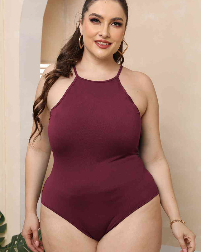Plus Size Halter Neck Spaghetti Strap Bodysuit