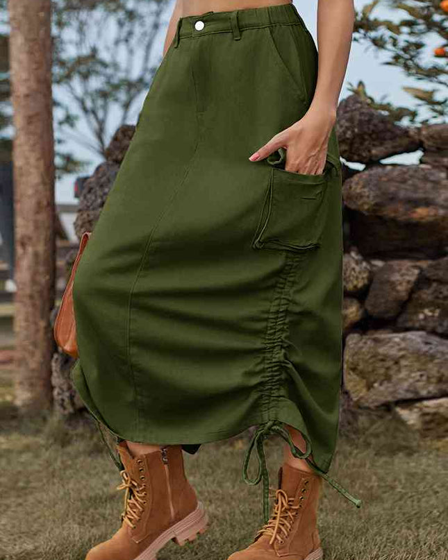 Drawstring Denim Skirt with Pockets