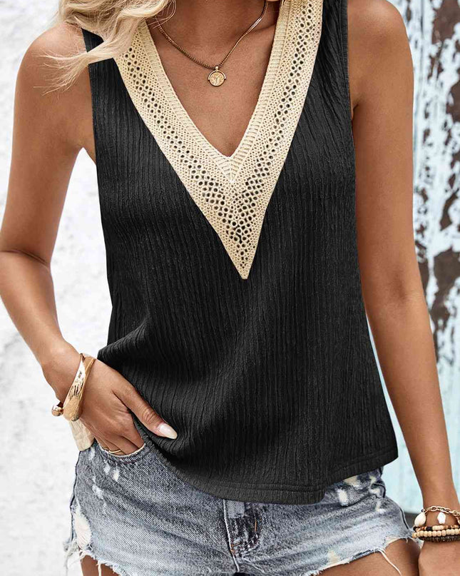 Textured V-Neck Tank Top
