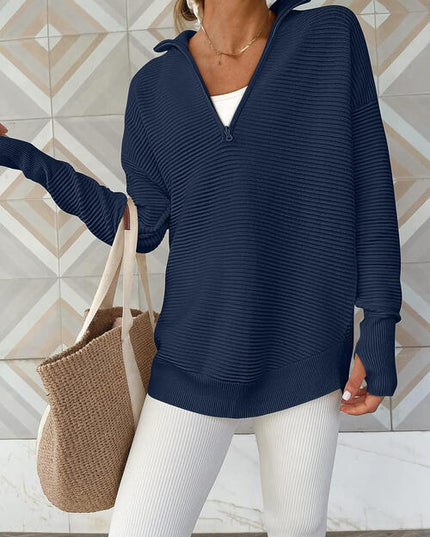 Half Zip Long Sleeve Knit Top