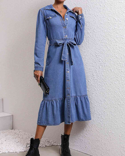 Collared Neck Button Down Denim Dress