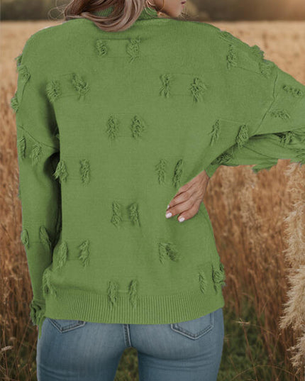 Fringe Detail Long Sleeve Mock Neck Sweater