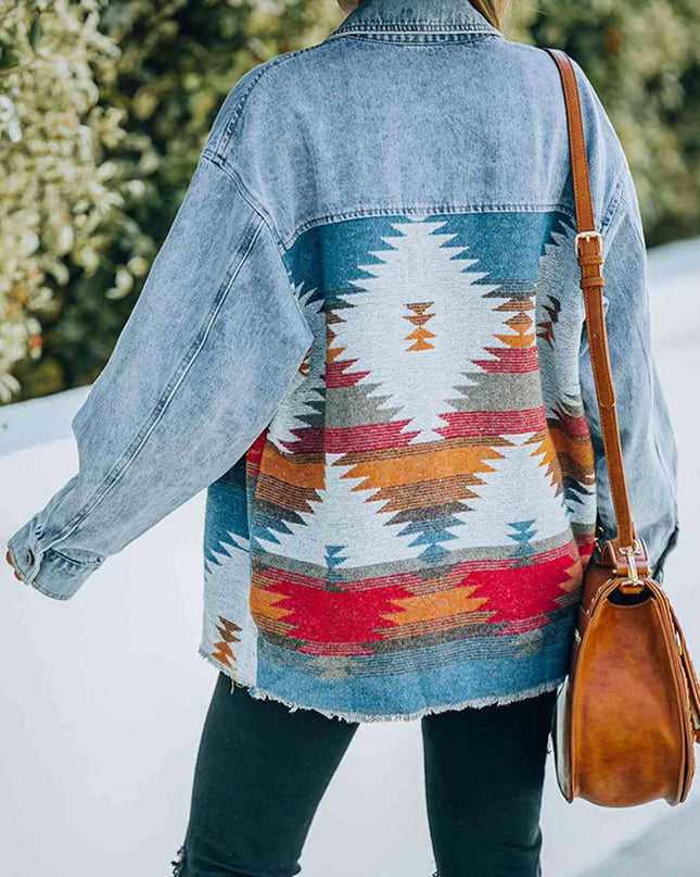 Collared Neck Dropped Shoulder Denim Jacket