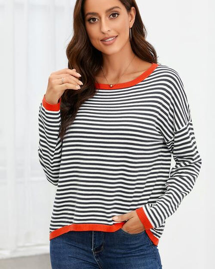 Striped Round Neck Drop Shoulder T-Shirt