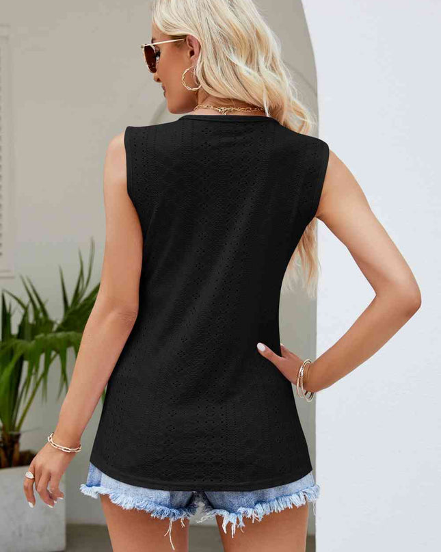 Contrast V-Neck Eyelet Tank