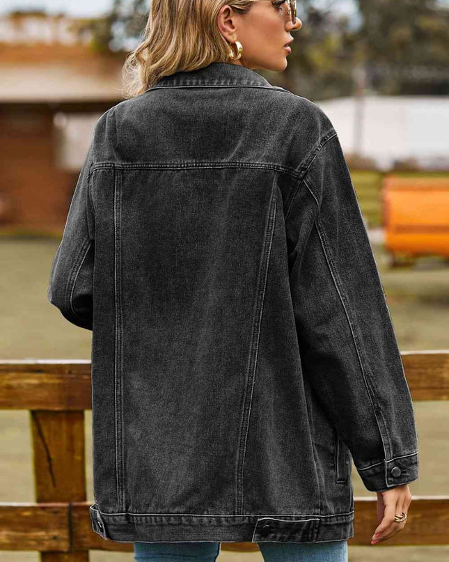 Buttoned Collared Neck Denim Jacket with Pockets