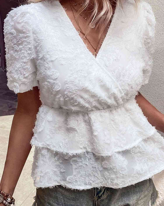 Surplice Neck Layered Peplum Top