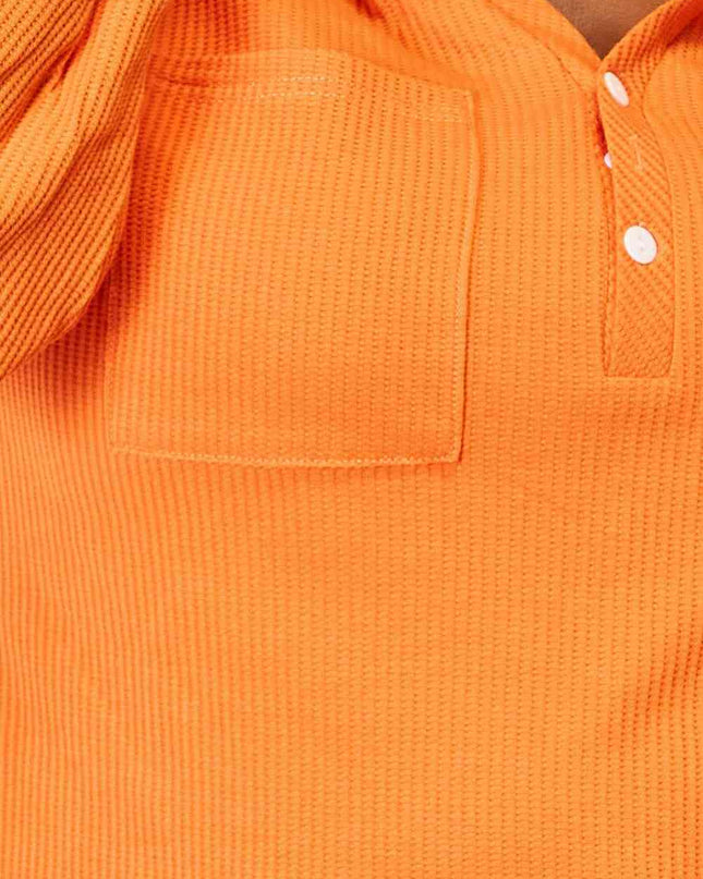Basic Bae Side Slit Buttoned Waffle Knit Hoodie
