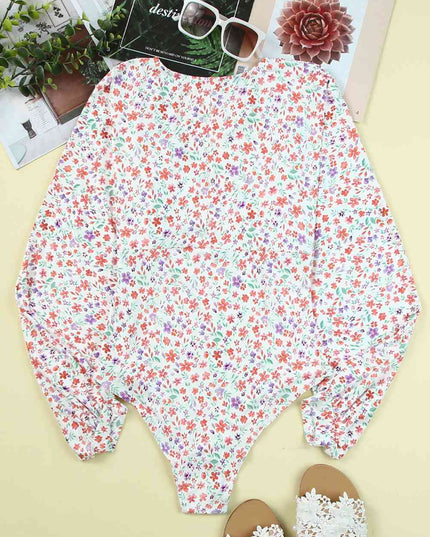 Ditsy Floral Long Sleeve Plunge Bodysuit