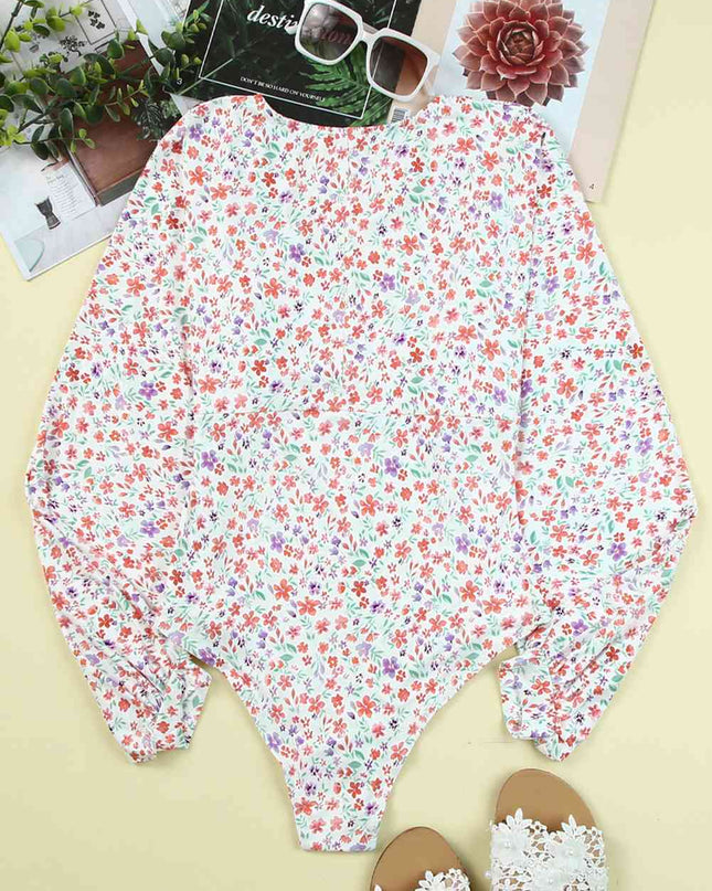 Ditsy Floral Long Sleeve Plunge Bodysuit