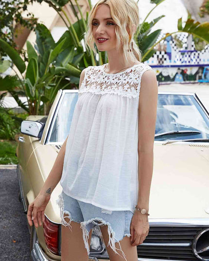 Full Size Spliced Lace Round Neck Tank