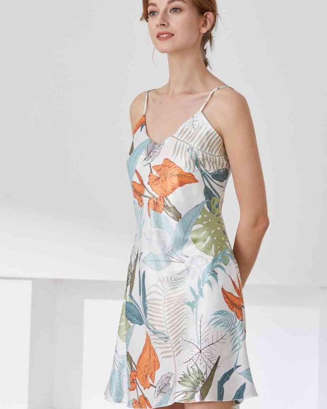 Botanical Print V-Neck Spaghetti Strap Night Dress