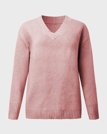 V-Neck Long Sleeve Knit Top