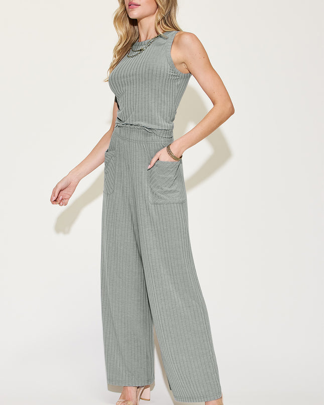 Basic Bae Full Size Ribbed Tank and Wide Leg Pants Set