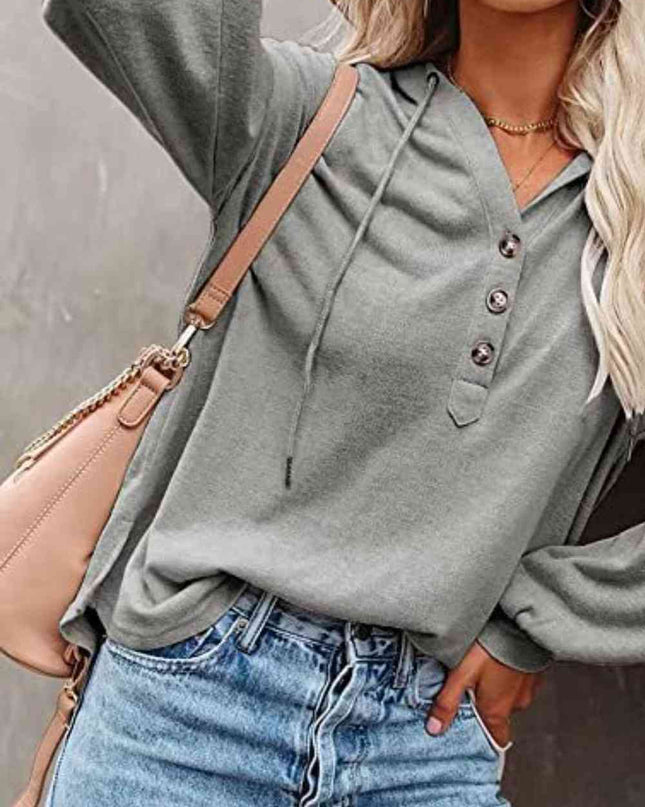 Buttoned Drop Shoulder Hoodie