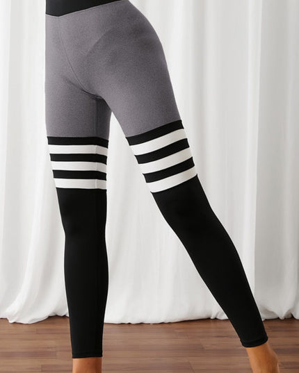 Color Block Elastic Waistband Active Leggings