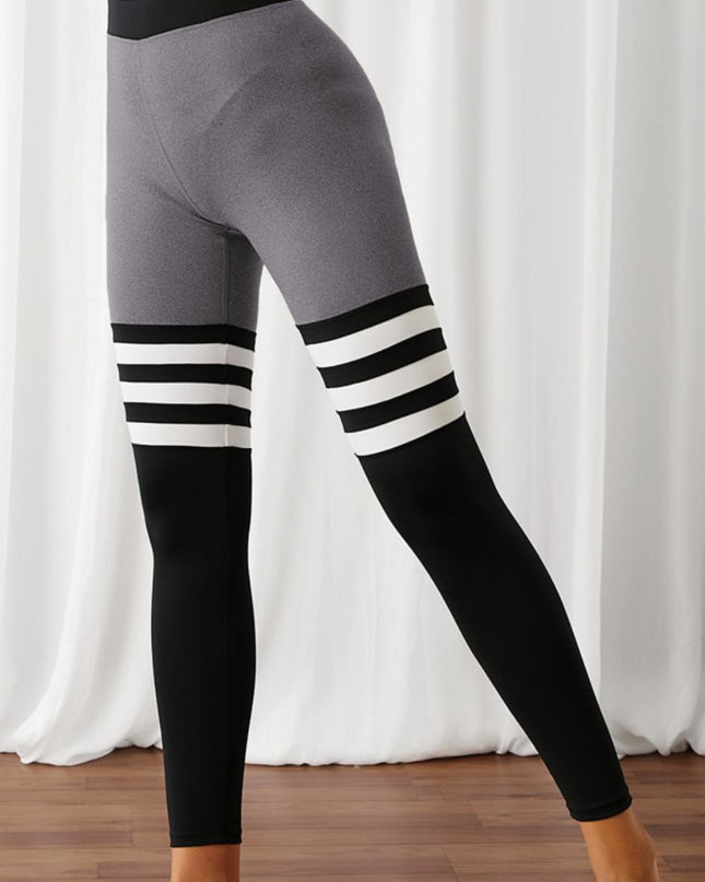 Color Block Elastic Waistband Active Leggings