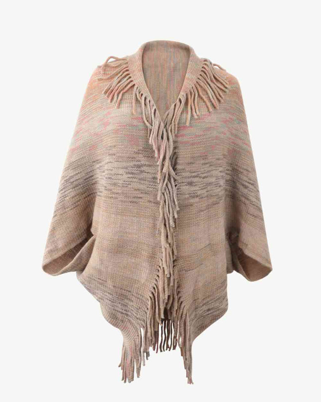 Multicolored Fringe Trim Poncho