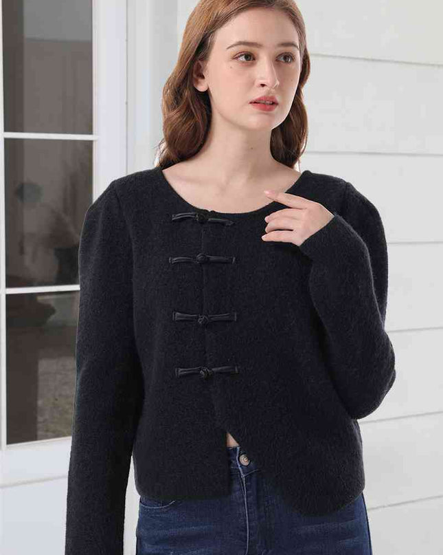 Round Neck Long Sleeve Frog Button Cardigan