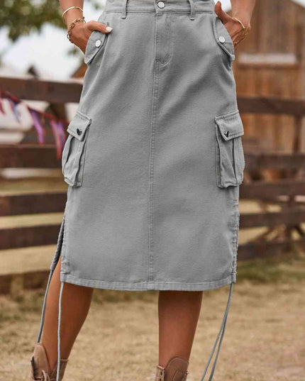 Drawstring Denim Cargo Skirt
