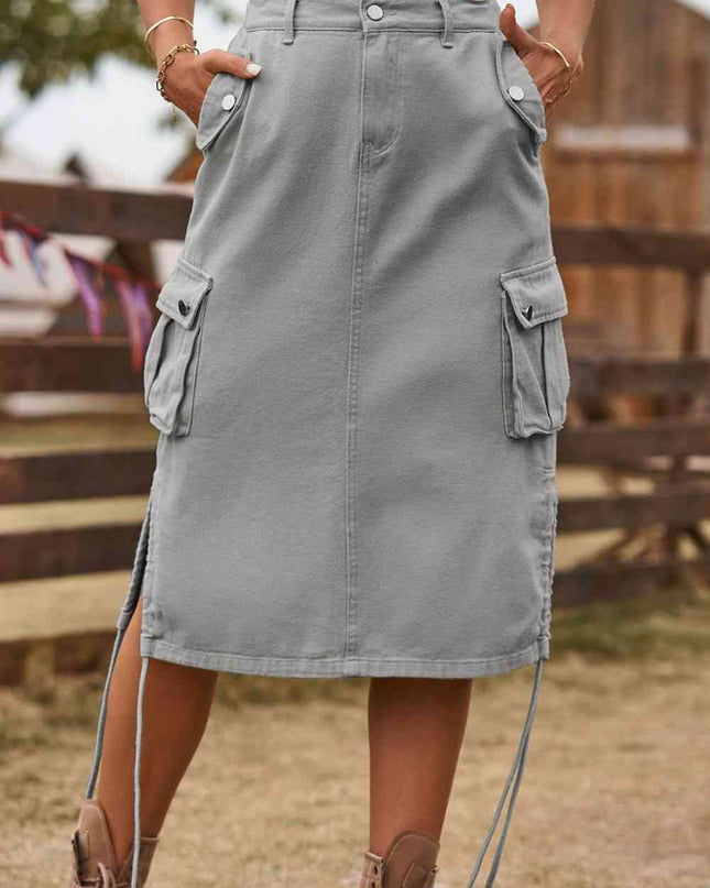 Drawstring Denim Cargo Skirt