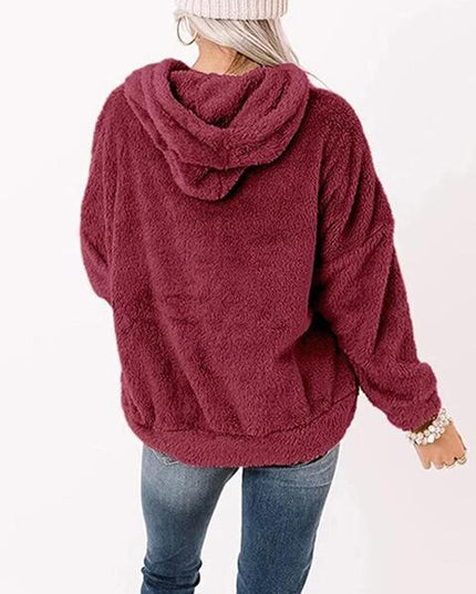 Drawstring Teddy Hoodie with Pocket