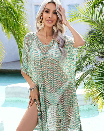 Multicolored Openwork Tassel Slit Cover-Up