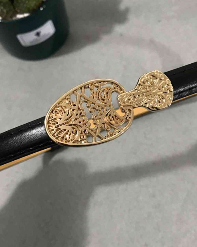 Skinny PU Leather Belt with Alloy Buckle