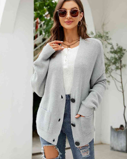 Button Up Drop Shoulder Long Sleeve Cardigan